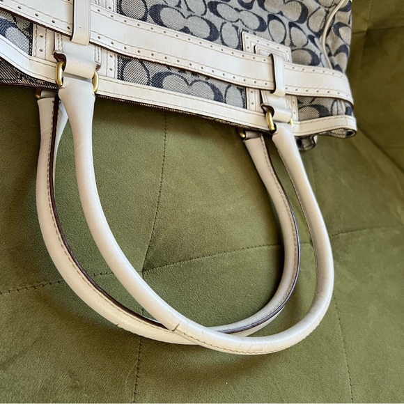 Coach Signature Rare Denim Collection Chelsea Optic Blue White Handbag Satchel - Picture 5 of 15